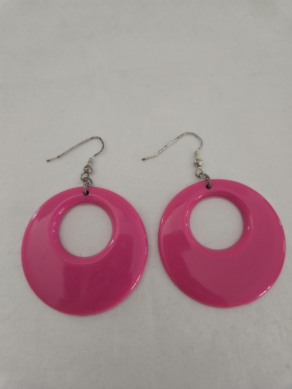 Vintage Bold Raspberry Pink Resin Hoop Dangle Earrings